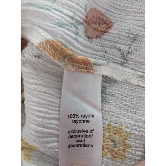 Maurices Top Womens Sz M Citrus Print Crinkle Short Sleeve Smock Elastic Ruffle - Picture 9 of 12